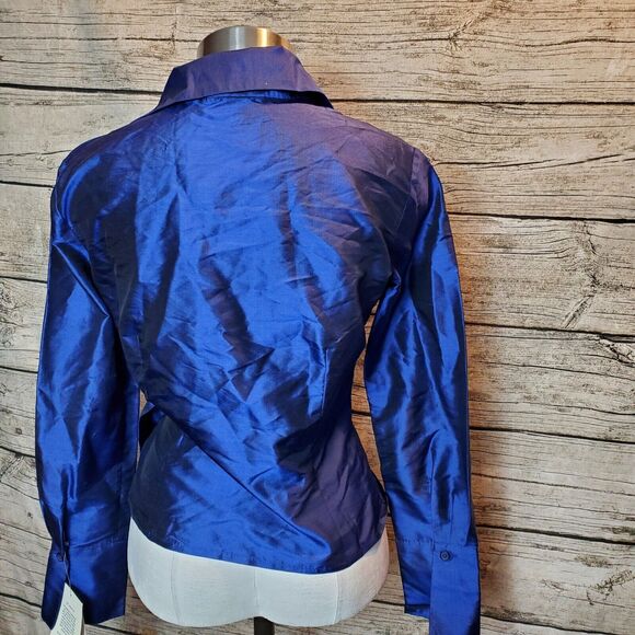 Sunny Leigh Blue Blouse Size 4P 100% Silk - Picture 2 of 7